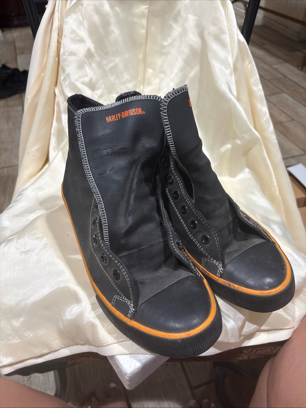 Harley-Davidson Black High-Top Sneakers with Orange Trim